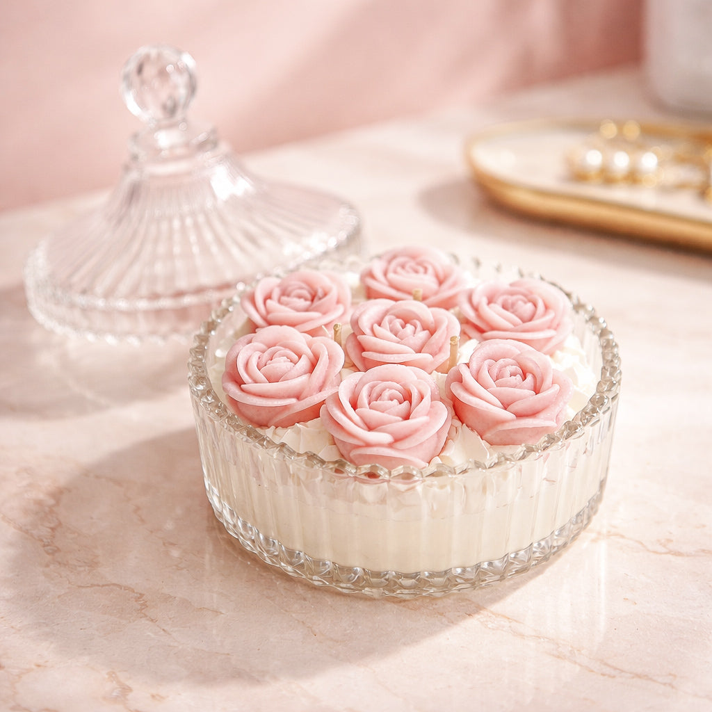 Suur kaanega küünal "Pink Roses"